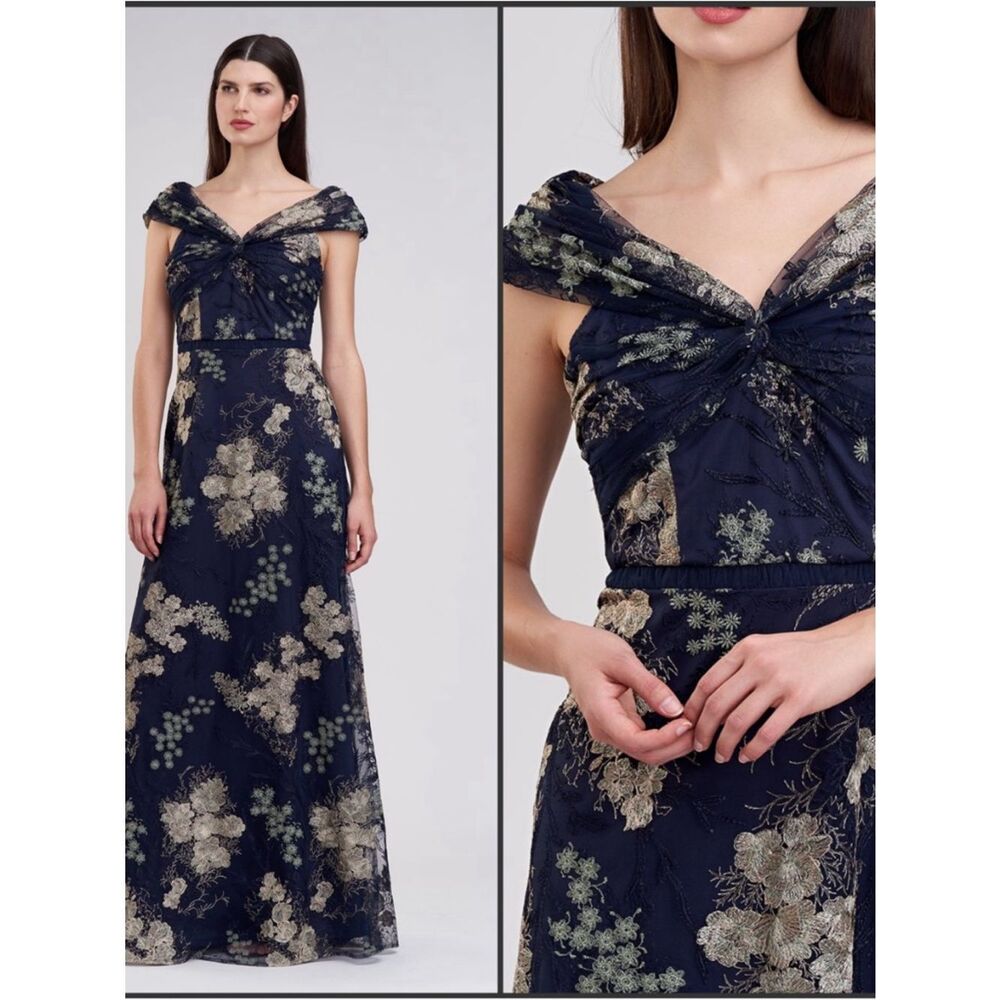NWT JS Collections Blue Camilla Twist A Line Gown Dress SIZE 14